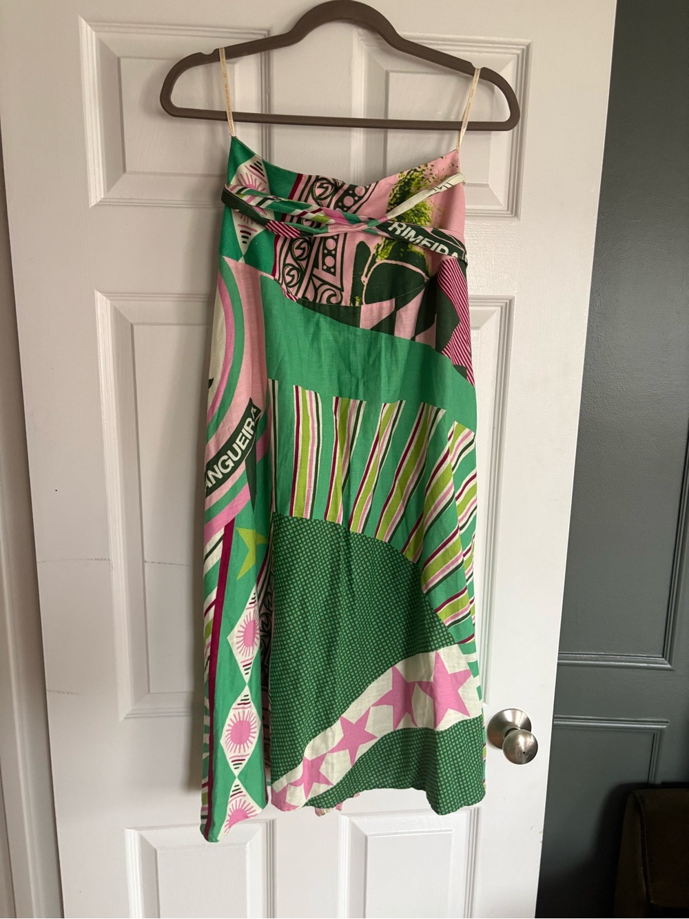 FARM Rio Green and Pink Printed A-Line Wrap Skirt - Picture 8 of 9